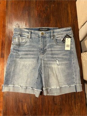 Liverpool Light Blue Rolled-Hem Denim Shorts